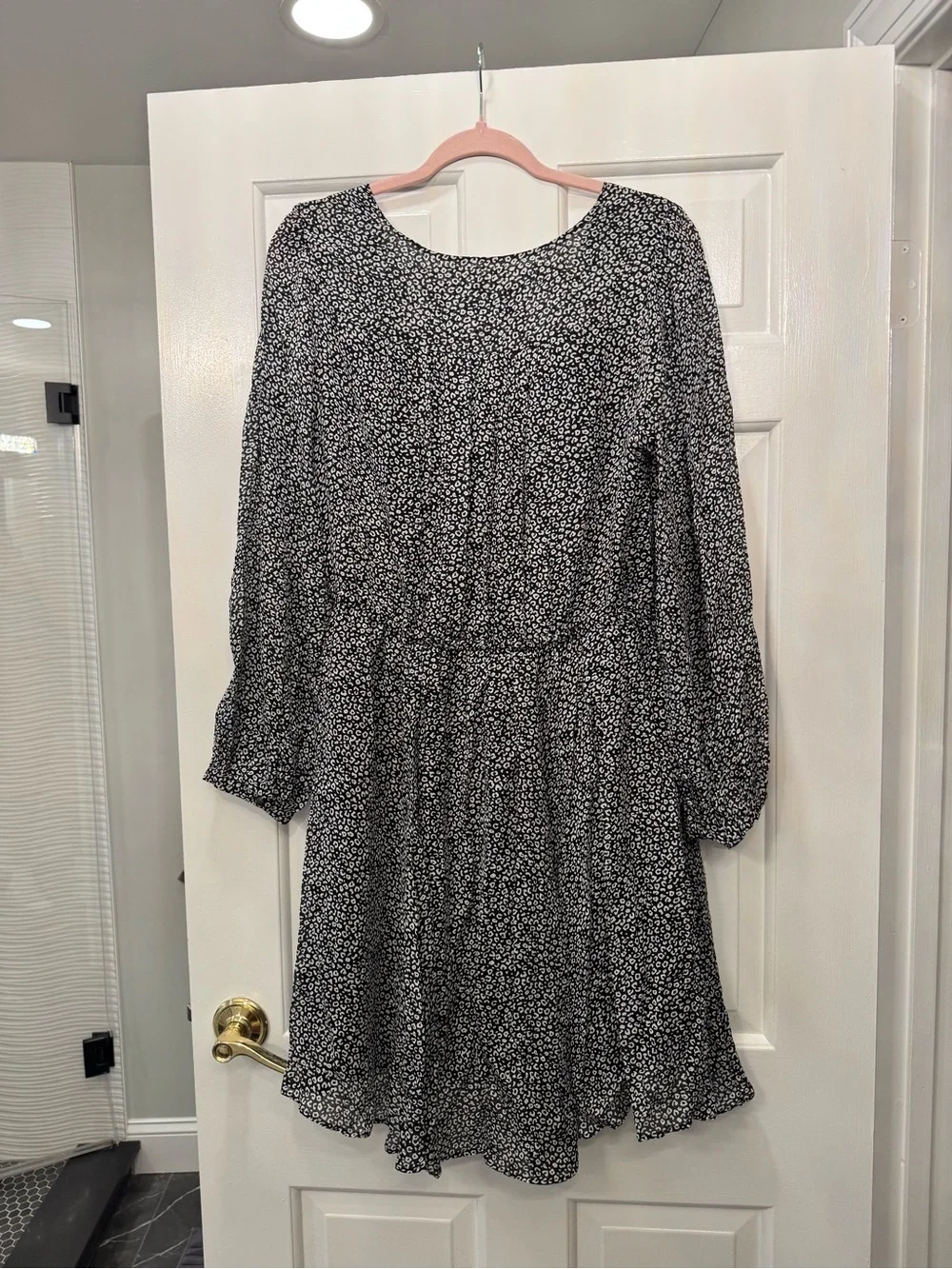 Black Floral Long Sleeve V-Neck Dress